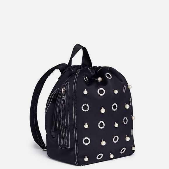 3.1 Phillip Lim Go-Go Faux Pearl and Eyelet Black Satin Drawstring Backpack - Picture 2 of 6